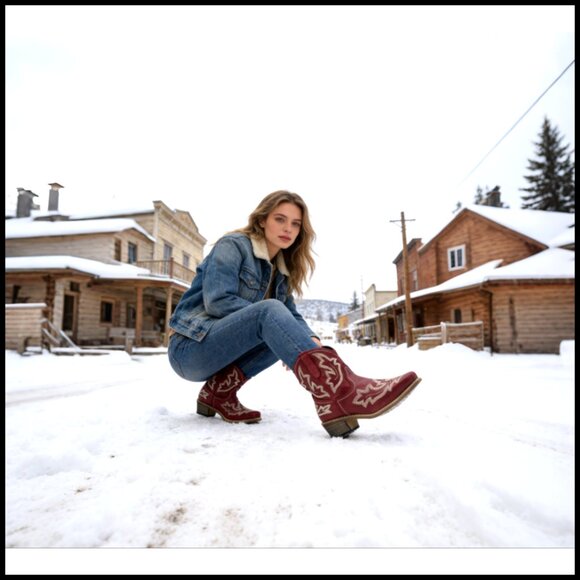 Women's Ankle Booties Pointed Toe Low Chunky Heel Embroidered Western - Picture 7 of 7